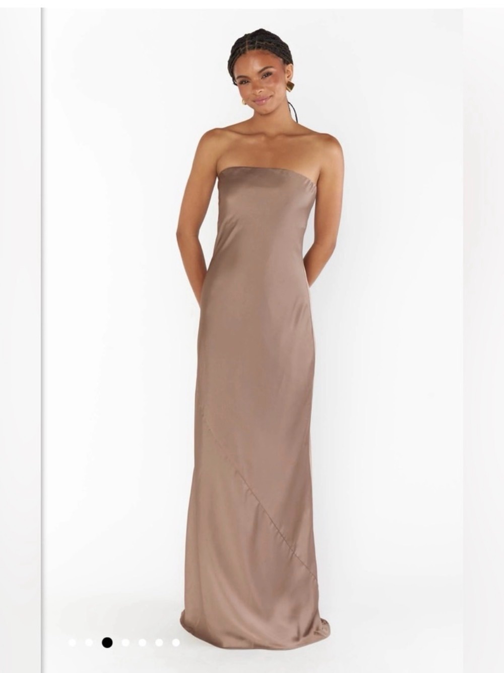 New Show Me Your Mumu- Taylor Tube Strapless Satin Maxi Dress in Taupe - Picture 2 of 7